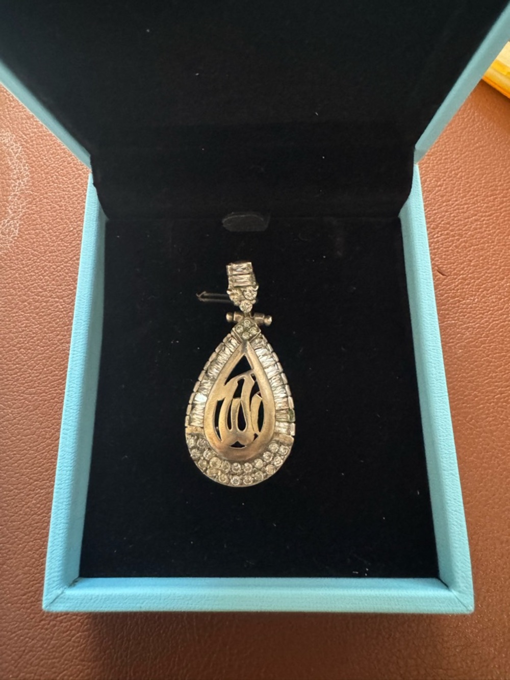 Sterling Silver (925) Teardrop Allah Pendant Necklace with Clear Crystals